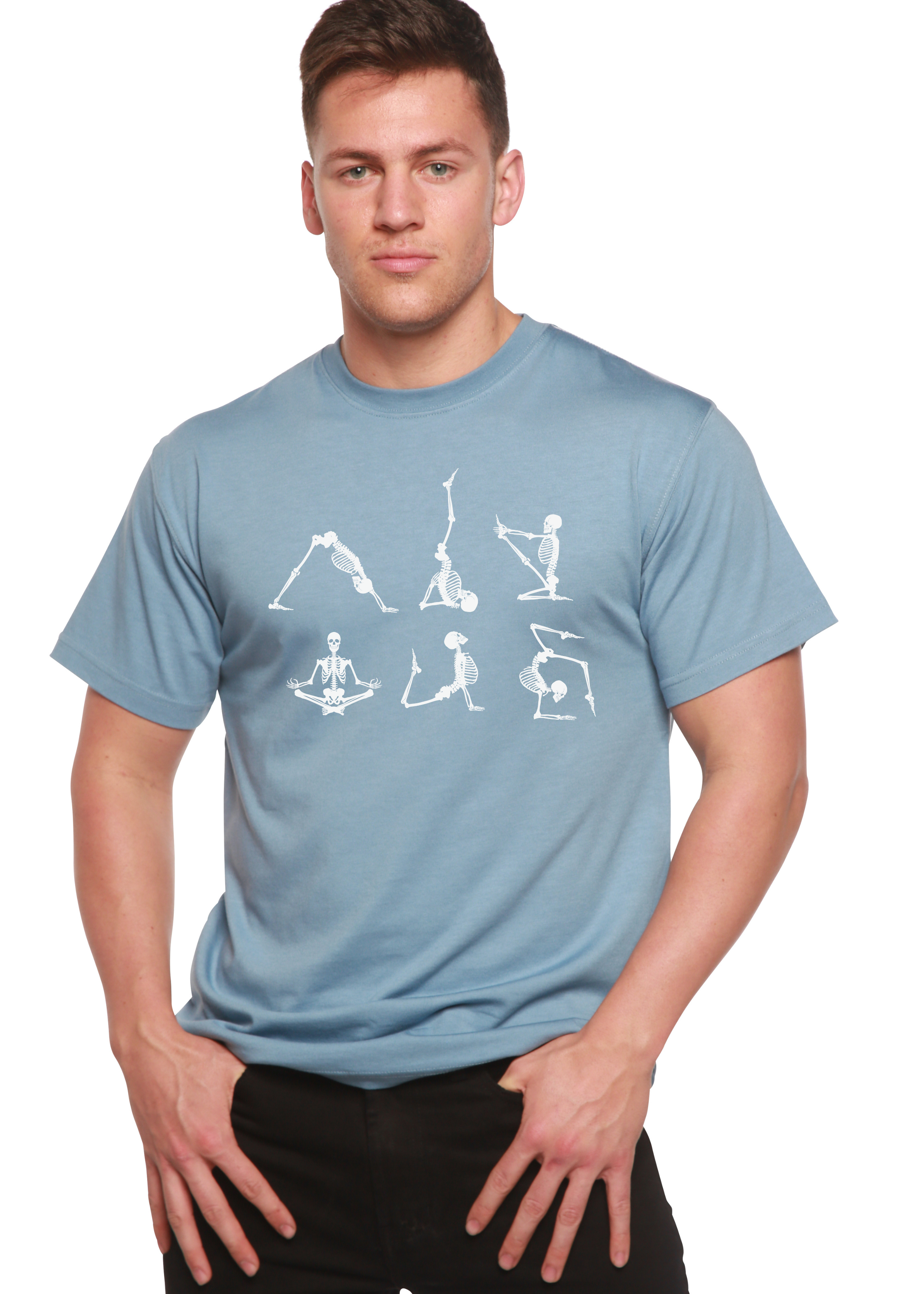 Halloween Skeleton Namaste Men's Bamboo Viscose/Organic Cotton Short Sleeve Graphic T-Shirt