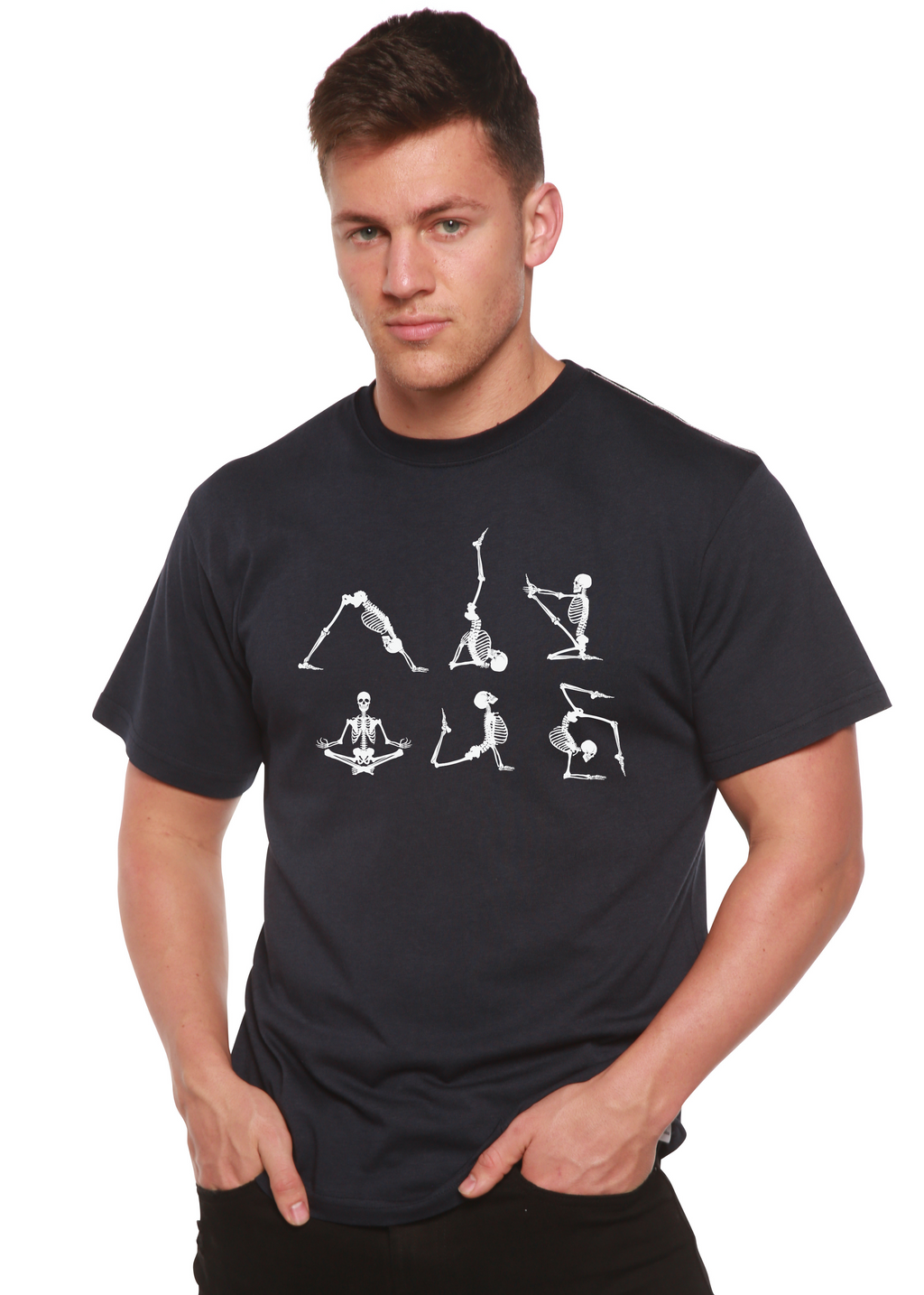 Halloween Skeleton Namaste Men's Bamboo Viscose/Organic Cotton Short Sleeve Graphic T-Shirt