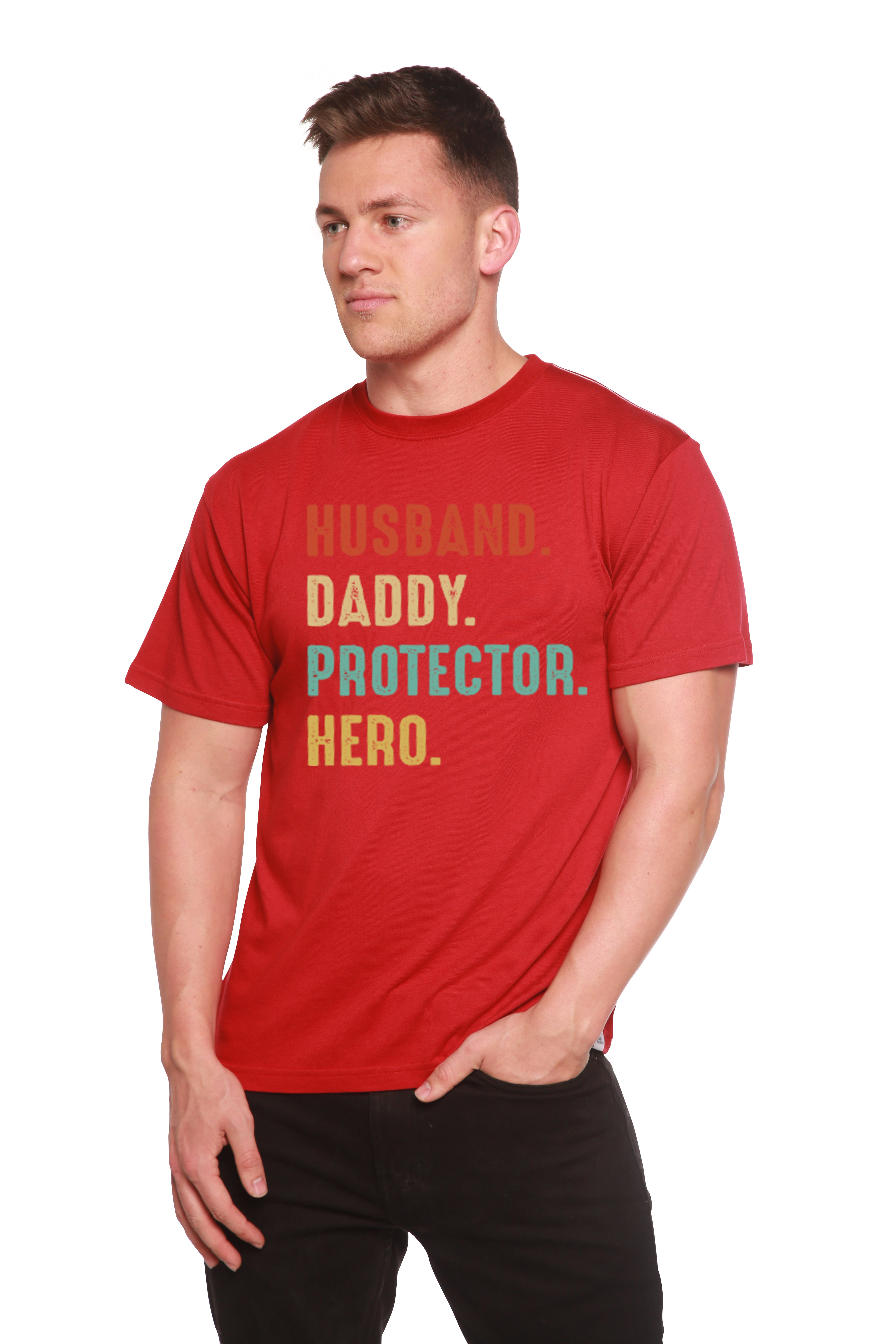 Husband, Daddy, Protector, Hero Men's Bamboo Viscose/Organic Cotton Short Sleeve Graphic T-Shirt