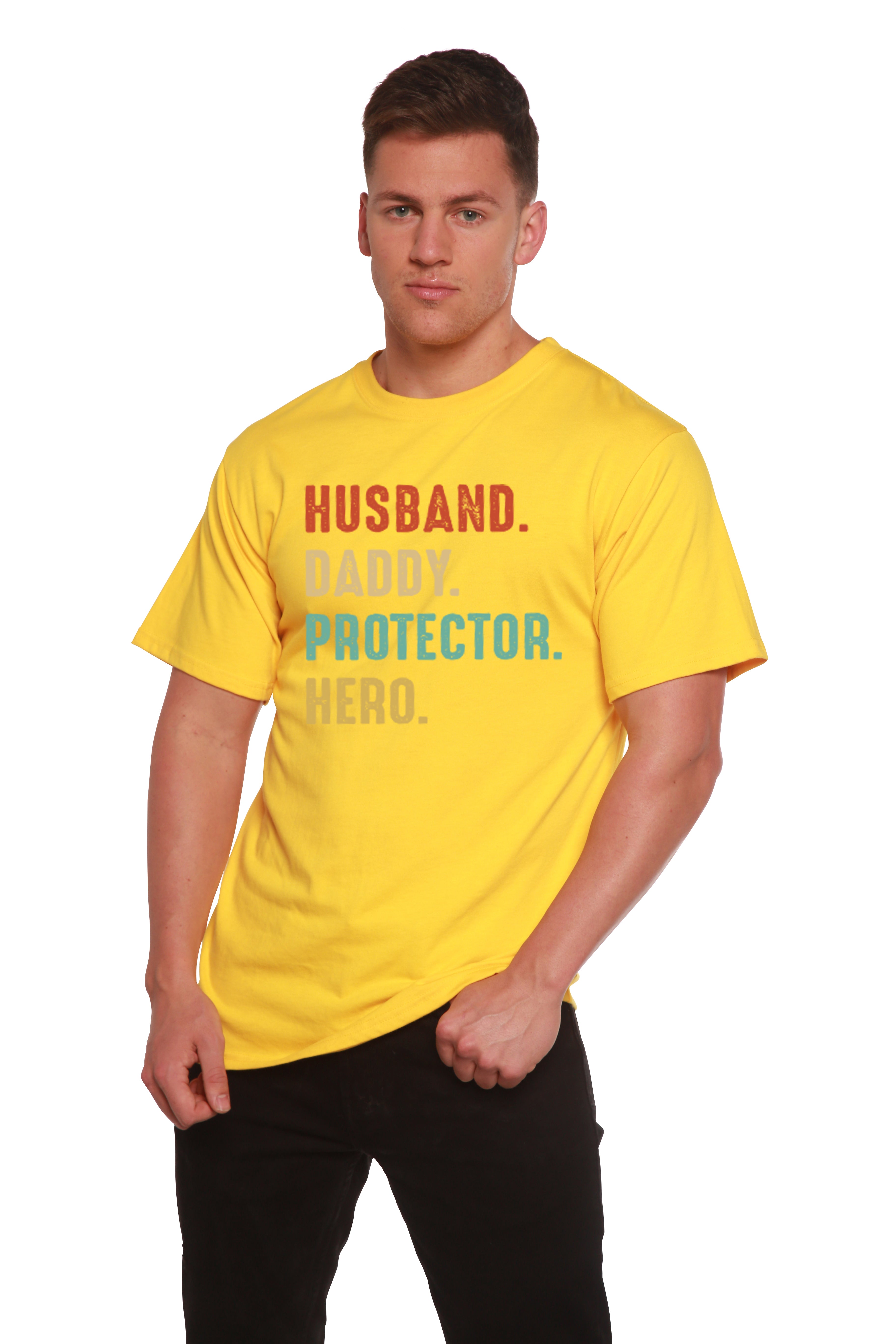 Husband, Daddy, Protector, Hero Men's Bamboo Viscose/Organic Cotton Short Sleeve Graphic T-Shirt